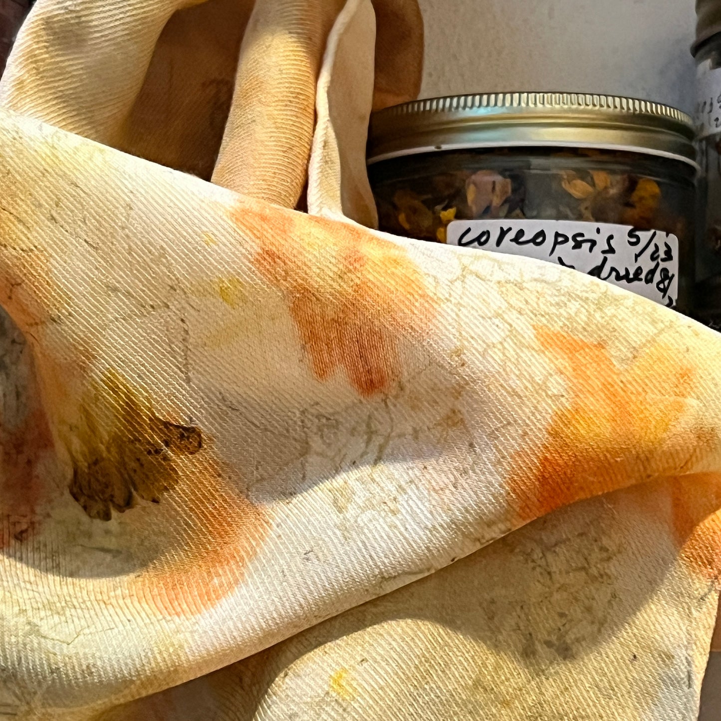 SW11-07 - Silk Wool Scarf 11" x 57" - Coreopsis, Cotinus