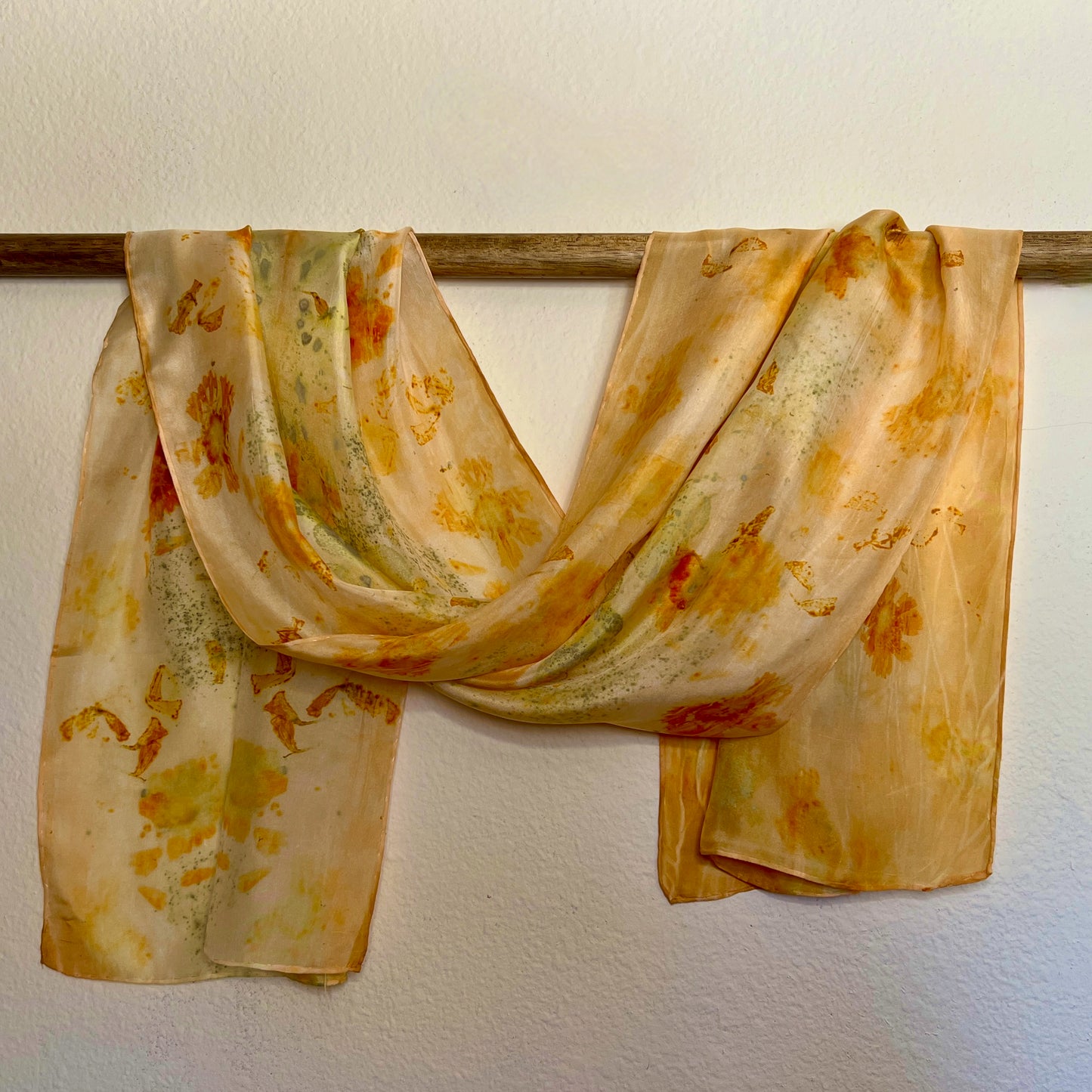 H15-08 - Habotai Silk Scarf 15" x 58" - Coreopsis, Cotinus, Onion