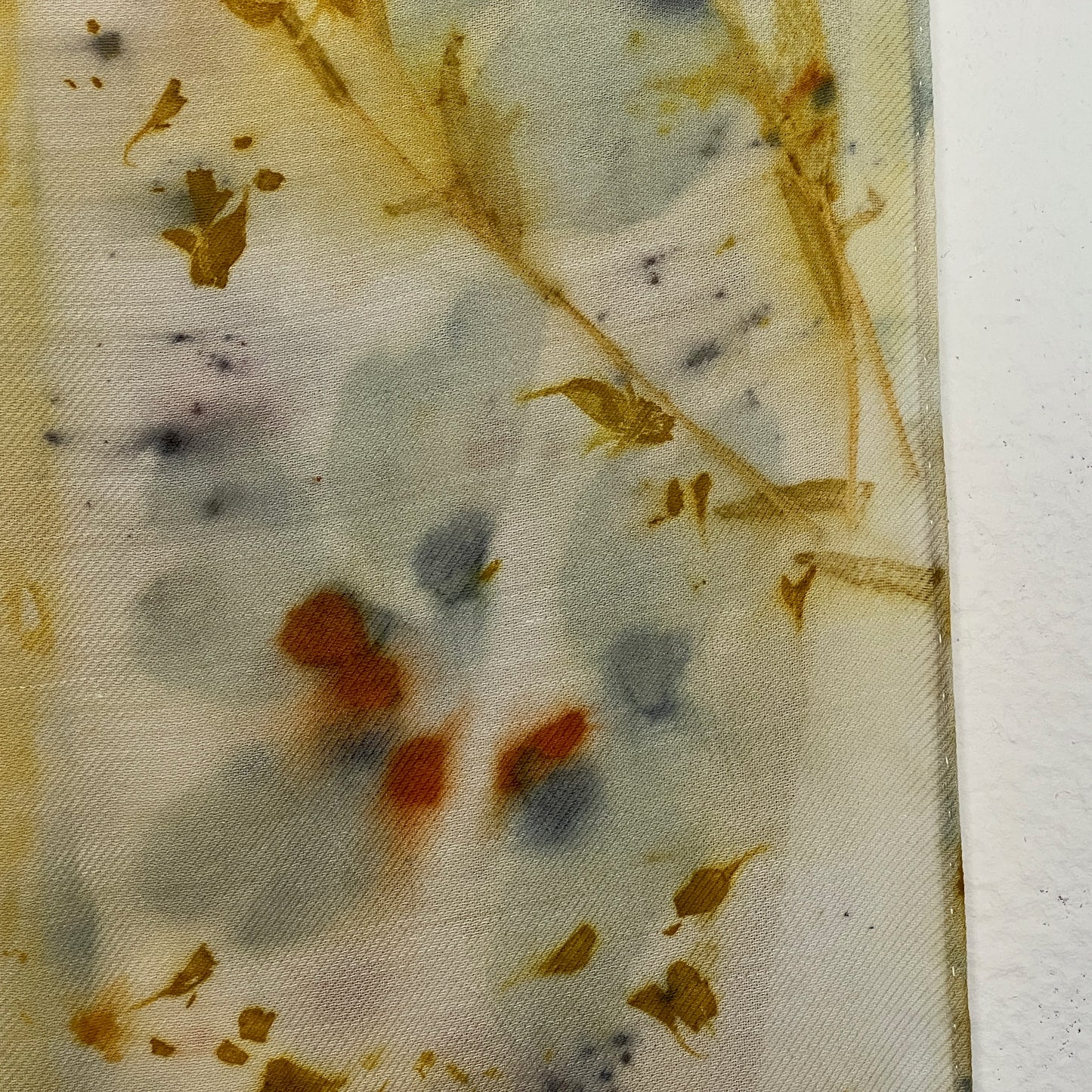 SW08-03 - Silk Wool Scarf - 8" x 52" - Marigold, Hibiscus, Goldeneye, Tithonia, Sulphur Cosmos