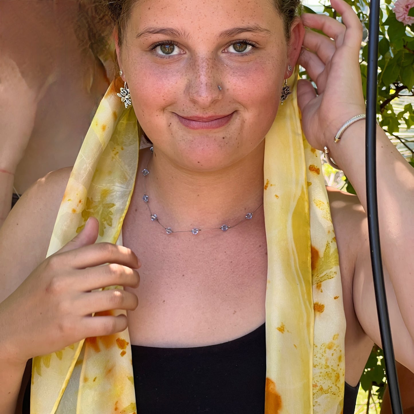 H08-03 - Habotai Scarf 8" x 52" - Fig, Sulphur Cosmos