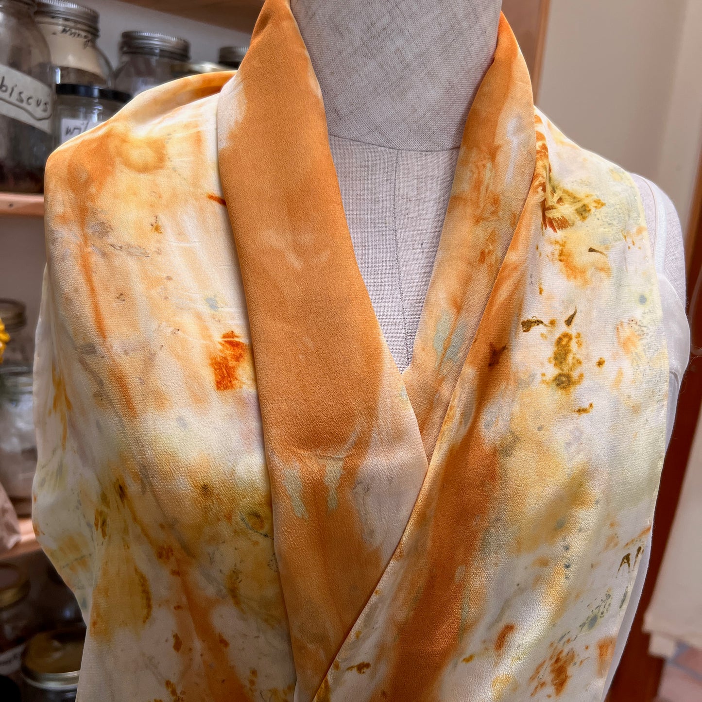 CDC15-01 - Crepe de Chine Scarf - 15" x 68" - Coreopsis, Marigold, Cotinus