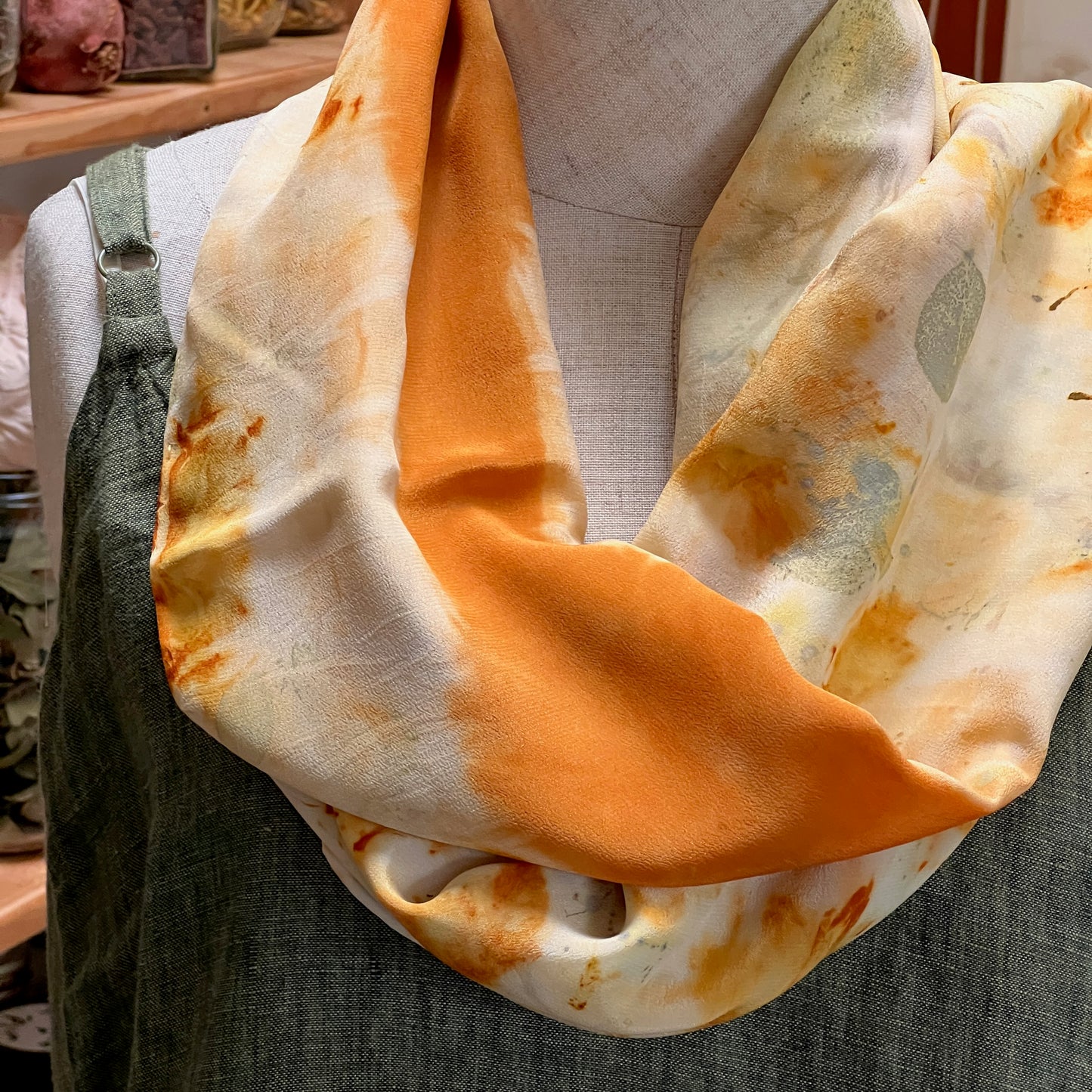 CDC15-01 - Crepe de Chine Scarf - 15" x 68" - Coreopsis, Marigold, Cotinus