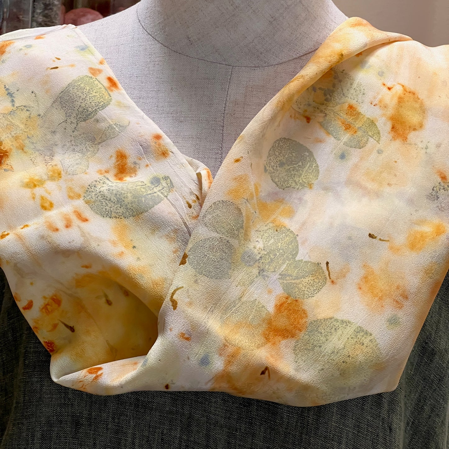 CDC15-01 - Crepe de Chine Scarf - 15" x 68" - Coreopsis, Marigold, Cotinus