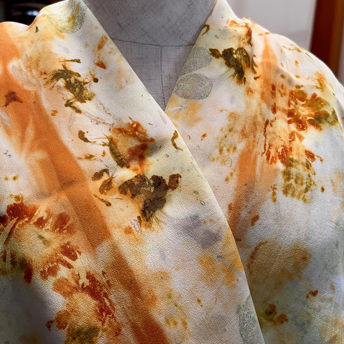 CDC15-01 - Crepe de Chine Scarf - 15" x 68" - Coreopsis, Marigold, Cotinus