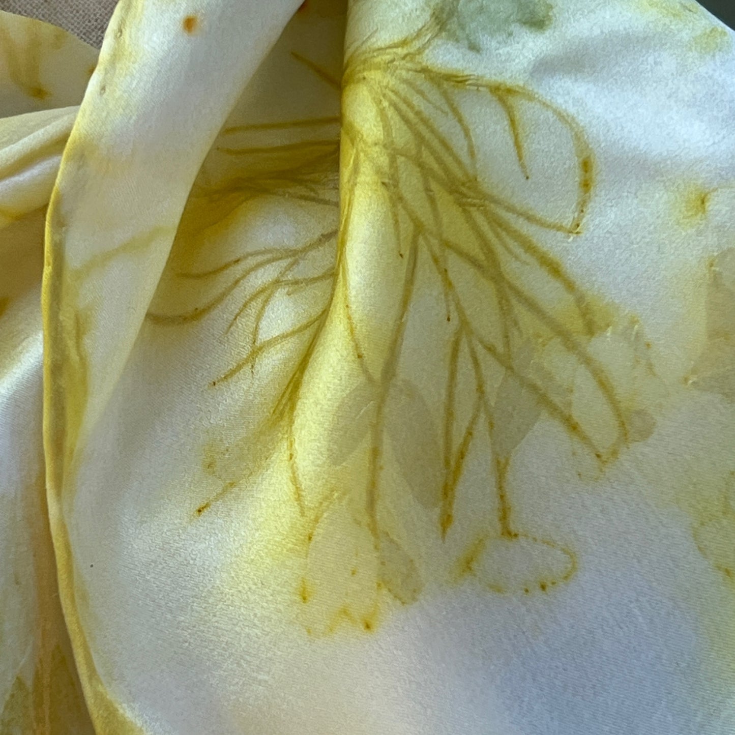 SAT08-02 - Satin Scarf - 8" x 52" - A Bouquet of August Garden Leaves: Cosmos, Locust, Tithonia, Marigold, Snakeweed