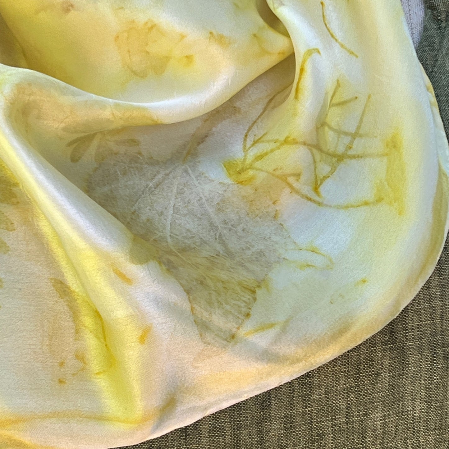 SAT08-02 - Satin Scarf - 8" x 52" - A Bouquet of August Garden Leaves: Cosmos, Locust, Tithonia, Marigold, Snakeweed