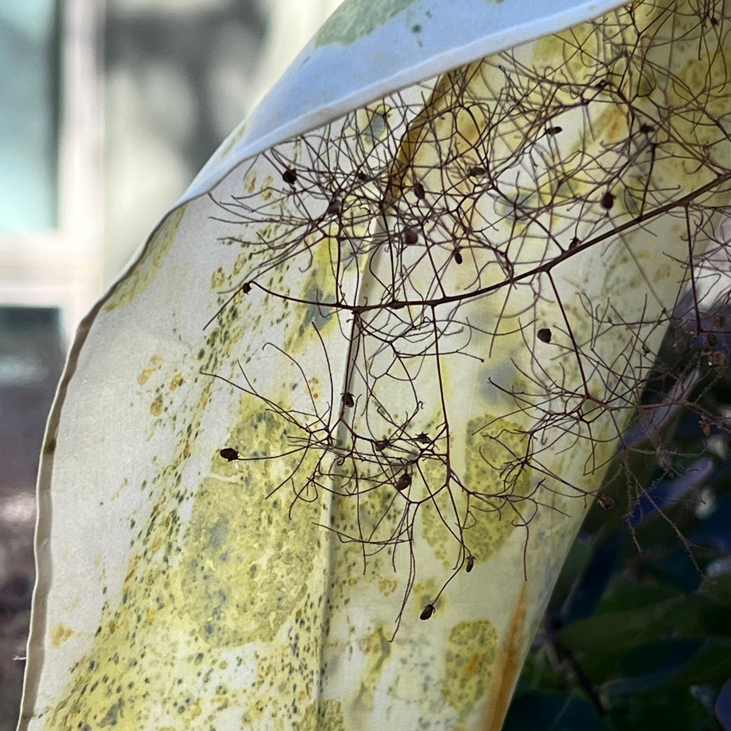 H15-01 - Habotai Silk Scarf 15" x 58" - Cotinus, Coreopsis