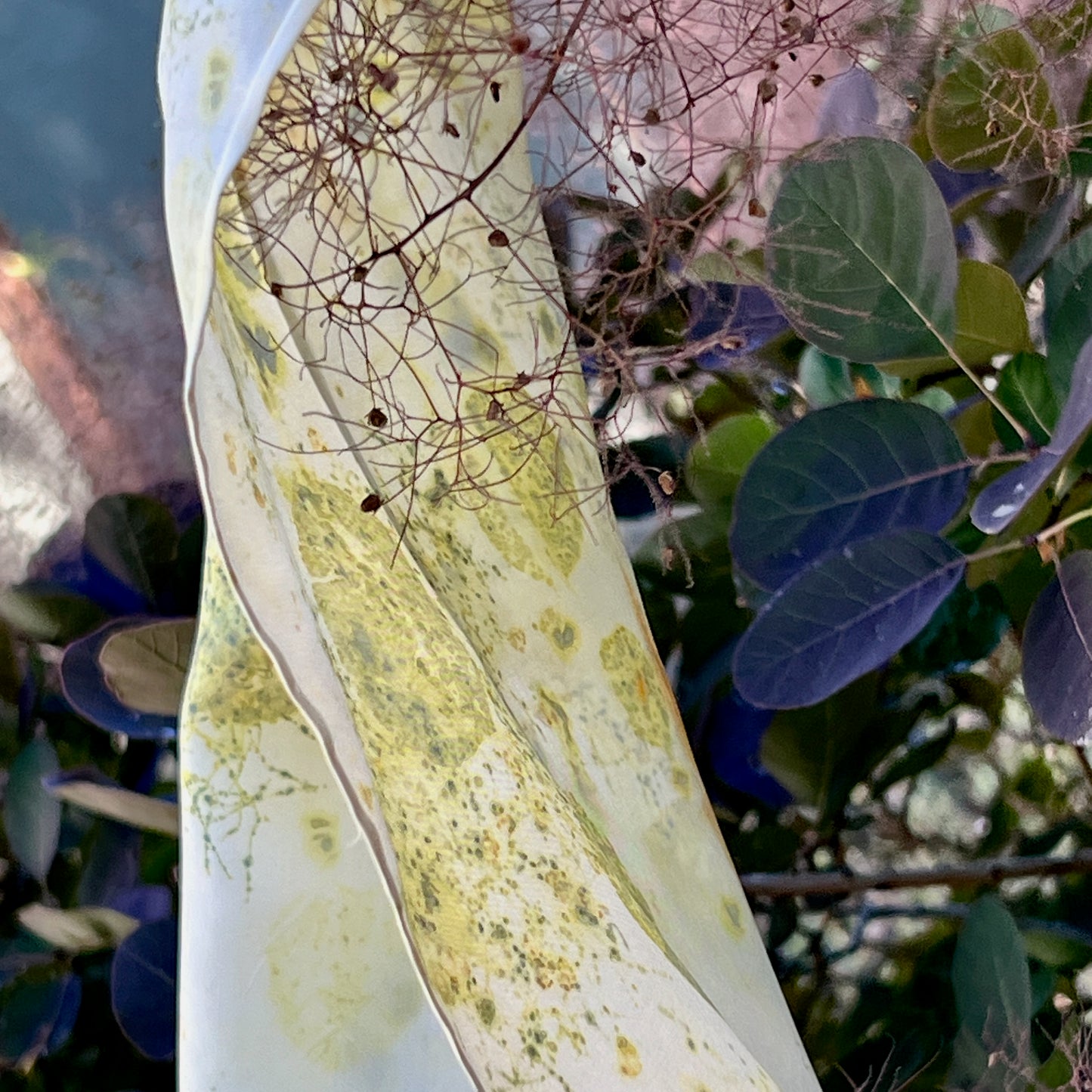 H15-01 - Habotai Silk Scarf 15" x 58" - Cotinus, Coreopsis