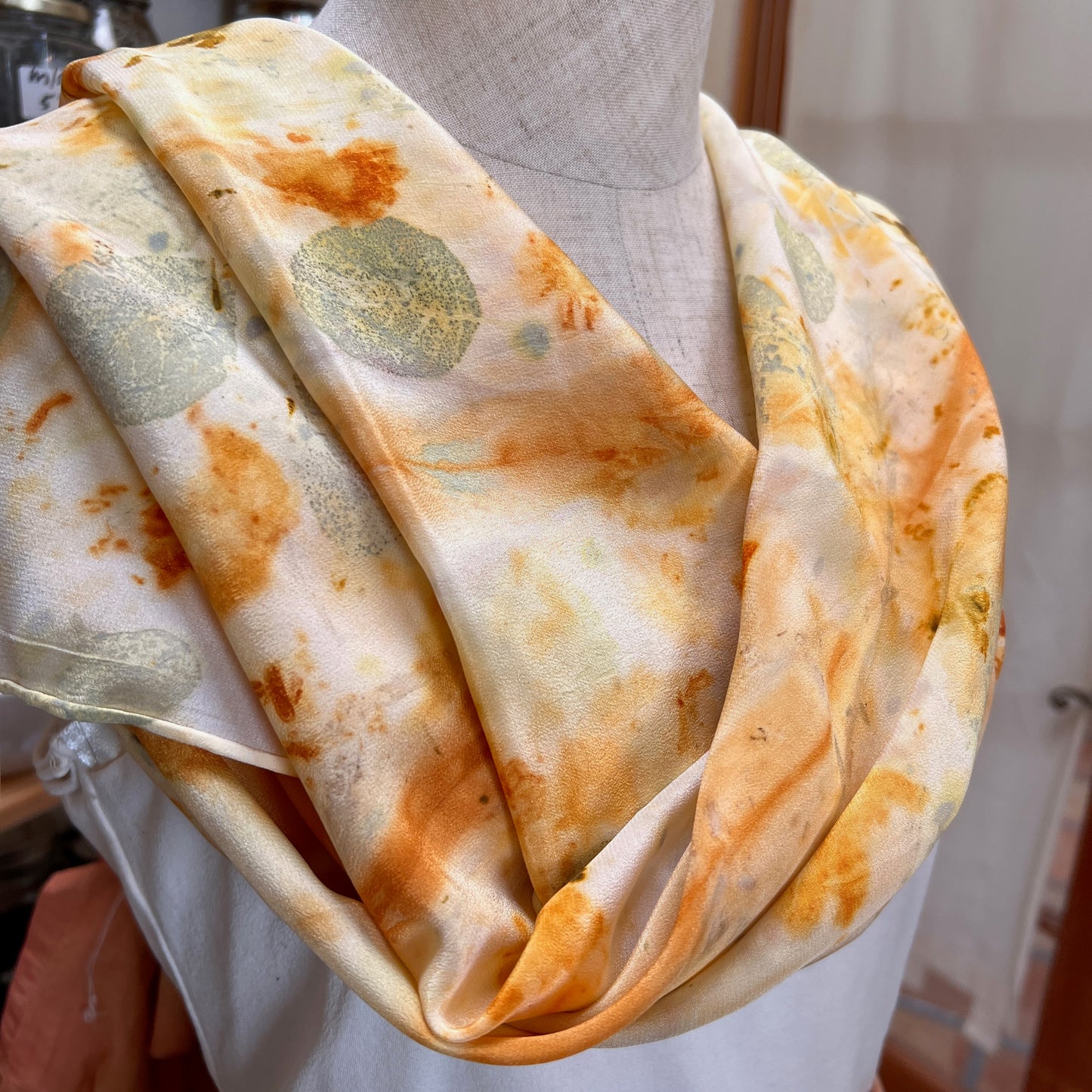CDC15-01 - Crepe de Chine Scarf - 15" x 68" - Coreopsis, Marigold, Cotinus